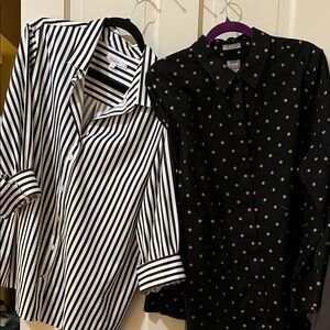 Chico's Black Blouse with Gold Dots and White Blouse with Black Stripes